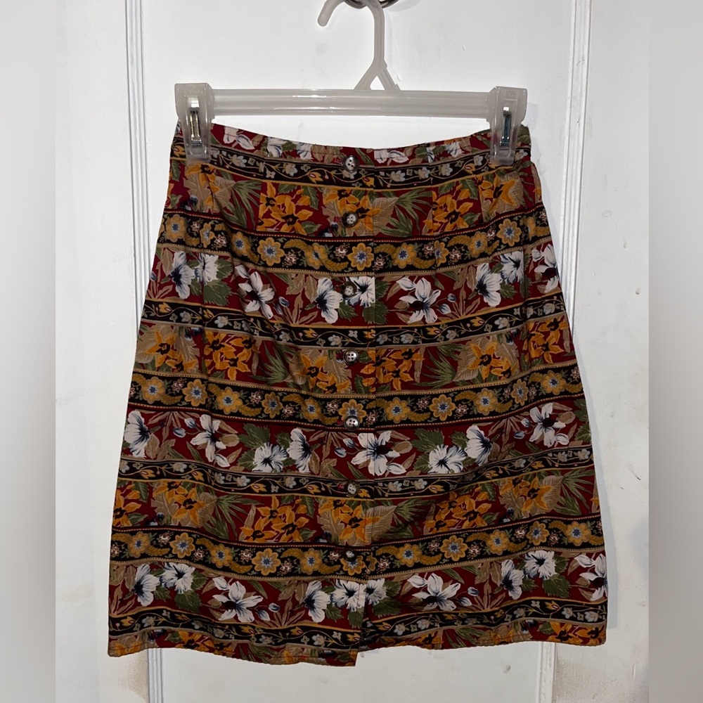 Floral Patterned Button Front Skirt